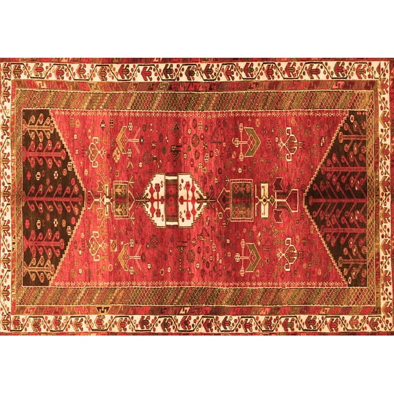 Ahgly Company Indoor Rectangle Medallion Orange Traditional Area Rugs, 5' x 8'