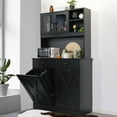 thumbnail image 3 of Arlopu Kitchen Pantry Storage Cabinet, Wooden Double Tilt Out Trash Cabinet Freestanding Garbage Bin Holder Recycling Cabinet with Drawers, Shelves, 3 of 9