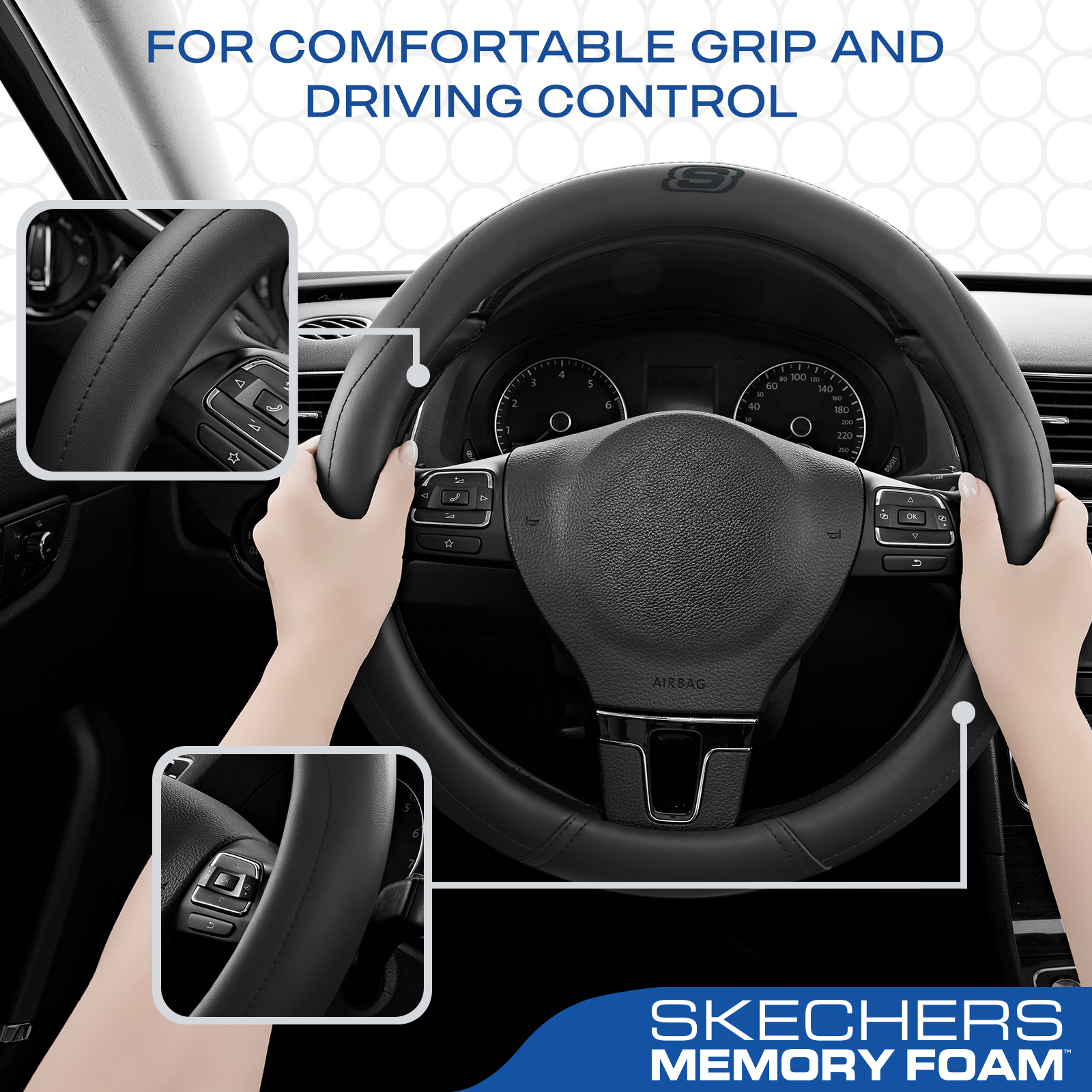 Skechers Leather Steering Wheel Cover, Black photo 2