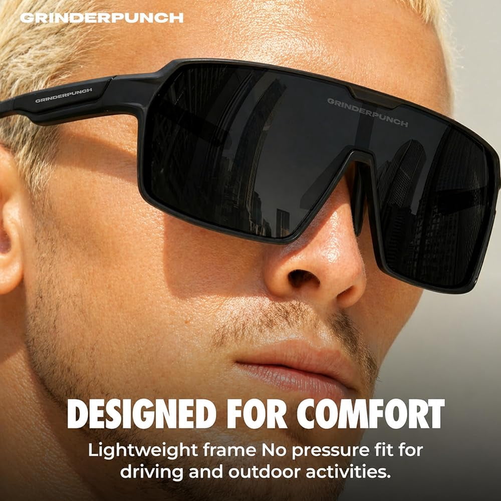 Grinderpunch Running and Baseball Sport Sunglasses for Men and Women, UV400 Protection - Black