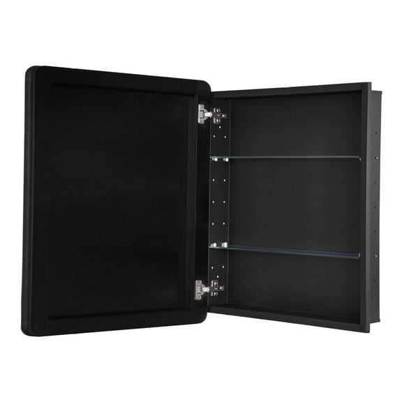 Bathroom Medicine Cabinet 24x30 inch, Aluminum Frame Mirror Cabinet, 2-Layer Adjustable Shelves, Recessed/Wall Mount, Black Finish