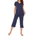 thumbnail image 4 of Conjunto de ropa de dormir para mujer Pantalones superiores con cuello en V sexy Pijamas modal Ropa de dormir, Azul, S Vogacara  AP001684-06, 4 of 7