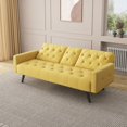 thumbnail image 4 of Futon Sofa Bed, Upholstered Velvet Sofa Couch with 2 Cup Holders for Living Room, Bedroom, Office, Small Spaces, Yellow, 4 of 7