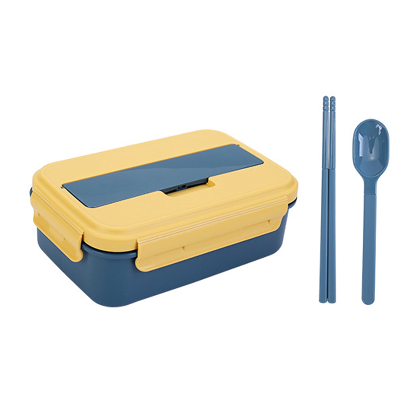 Hemoton Bento Box 2 Compartment Lunch Boxes Snack Containers with Forks Spoon Chopsticks for Kids Boys Girls Adults Blue 