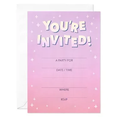 10ct 'You're Invited' Invitation Cards Pink: Single Panel, Typography Design