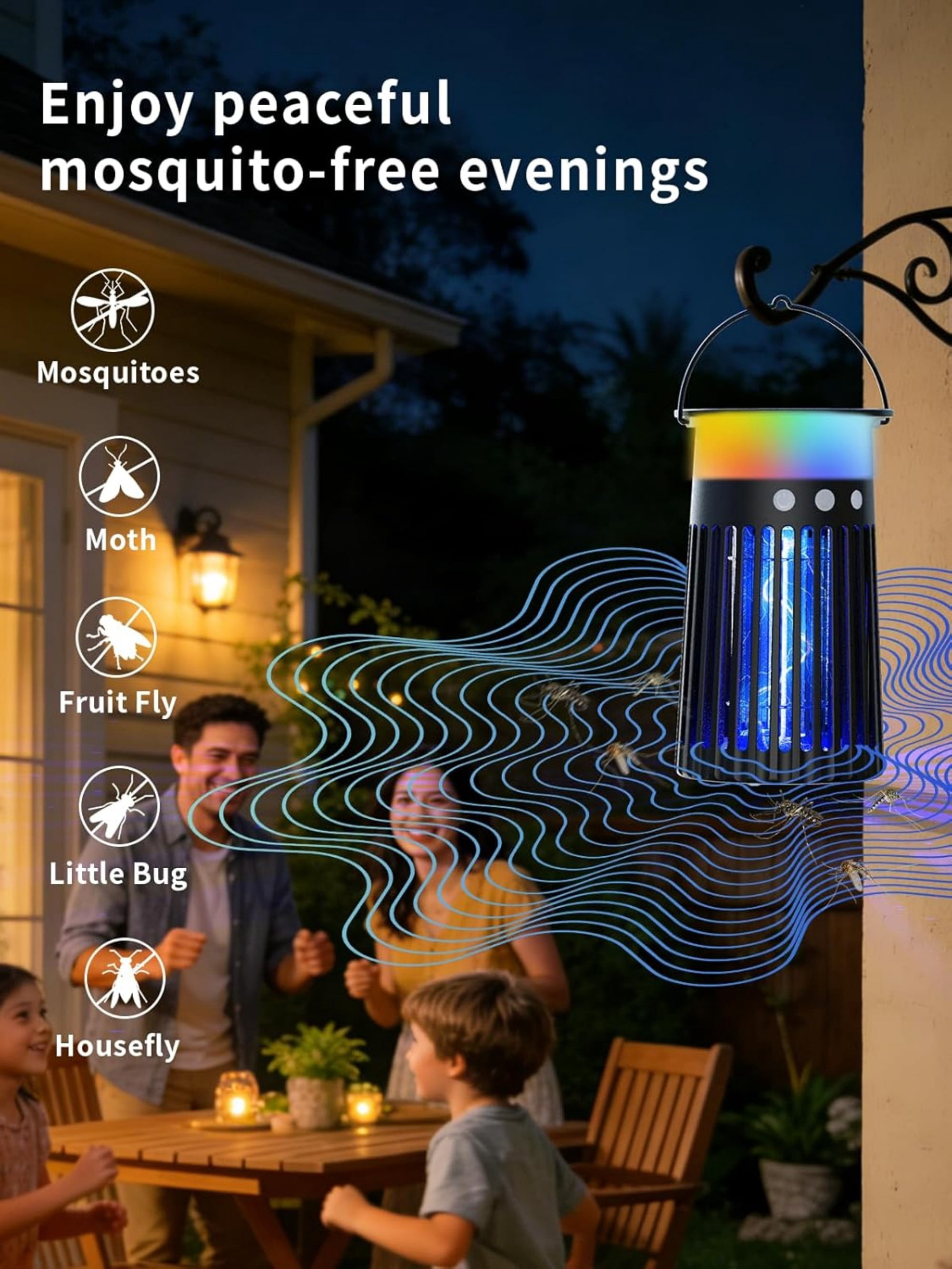 AENKYO Solar Bug Zapper: 4200V Electric Mosquito Killer, USB-C Rechargeable Fly Trap, 2100 sq.ft Coverage