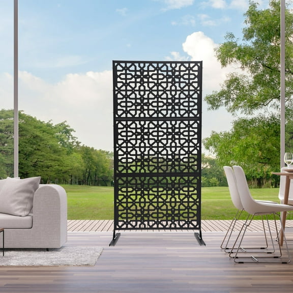Black Steel Privacy Screen, Decorative Privacy Screen, Privacy Fence Screen 3 Panels Providing Privacy for Your Deck, Yard, Deck, Backyard, Balcony