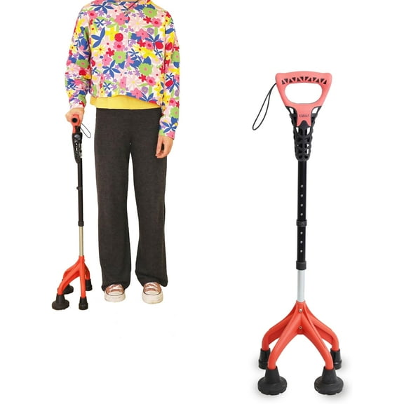 KMINA - Ergonomic and Adjustable 4-Leg Walking Sticks for Women and Men, Wide Base, Seniors, Improved Safety and Stability - Made in Europe