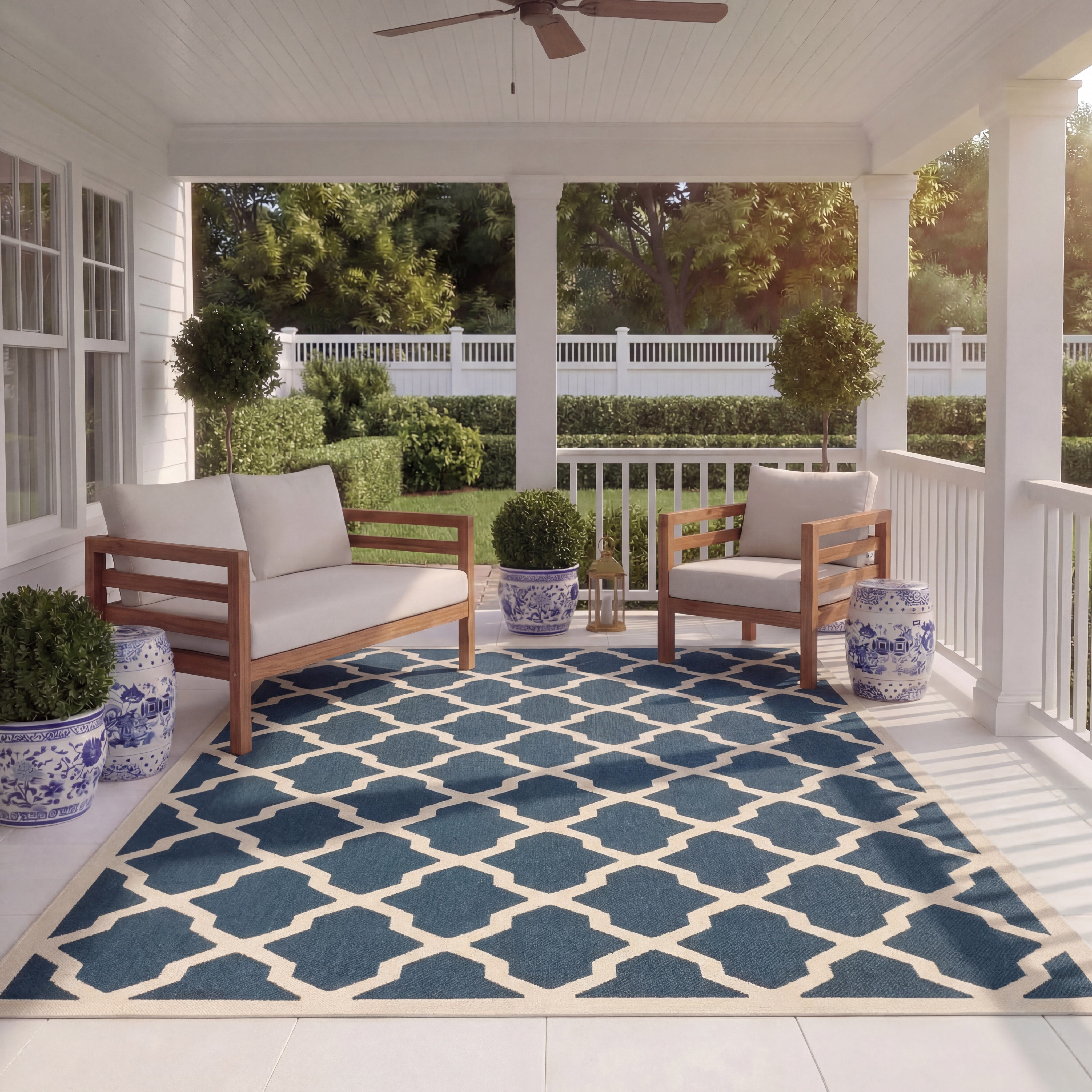 Safavieh Courtyard Amber Geometric Indoor/Outdoor Area Rug, Navy/Beige, 8' x 11'