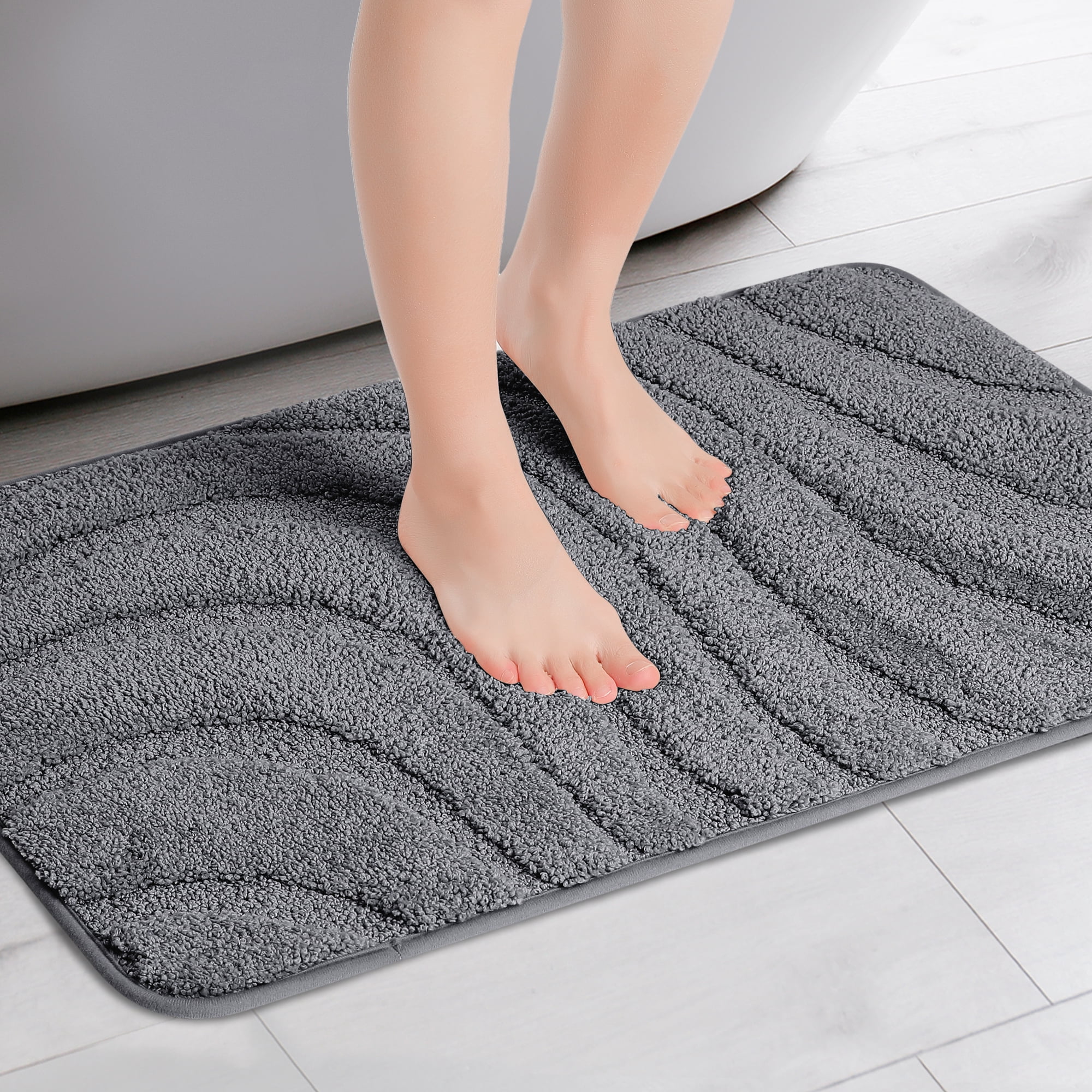 Unique Bargains Non Slip Bath Mat Geometry Bathroom Rug Absorbent Mat Microfiber Bath Rugs Dark Gray 20" x 32"
