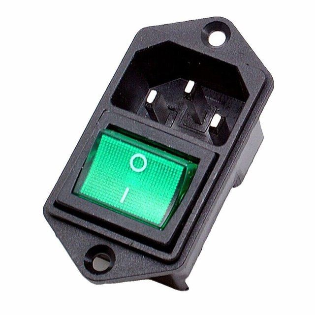 Toma de corriente CA C-14 10 A/250 V con interruptor reemplazable, pantalla verde, 3 polos, 50 Hz