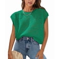 thumbnail image 2 of Womens Spring Tops Summer Shirts Crochet Cap Sleeve Sweater Pullover Cute Crew Neck Beach Cover Ups Green M, 2 of 8