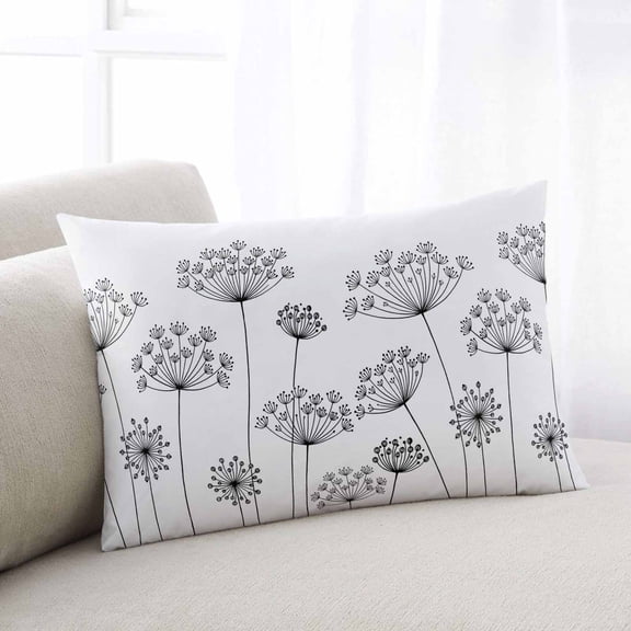 Black Dandelion Throw Pillow Covers, Spring Country Modern Minimalist Flower Soft Breathable Pillow Cases with Invisible Zipper for Sleeping, Toddler Pillowcases for Couch Bed Sofa Chair 12x20 Inches