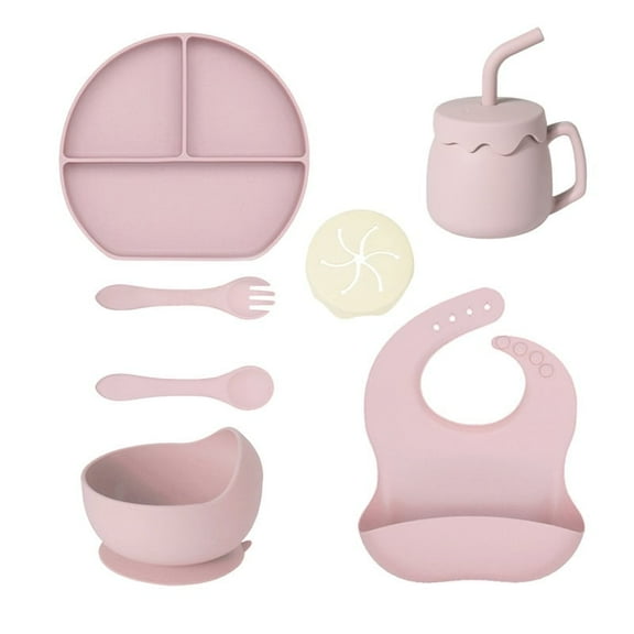 Bebcare Aloha Silicone Baby Feeding Tableware, Set of 6, Dishwasher Safe, Durable, BPA-Free, Eco-Friendly, Pink, 1-Pack