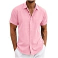 thumbnail image 1 of EGNMCR Men's Lapel Button Open And Close Solid Color Shirt Top Short Sleeve Lapel Top/Shirt, 1 of 5