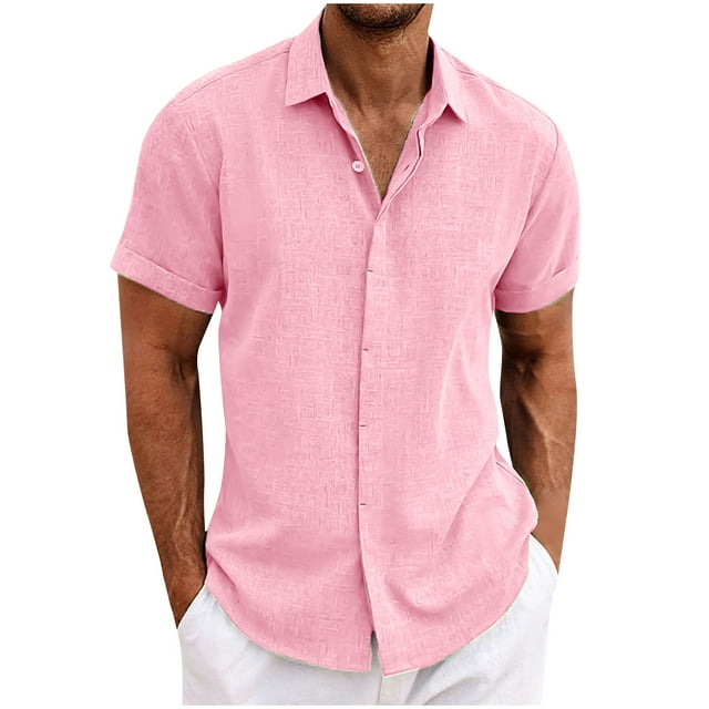 EGNMCR Men's Lapel Button Open And Close Solid Color Shirt Top Short Sleeve Lapel Top/Shirt