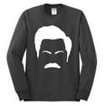 thumbnail image 2 of Wild Bobby, White Parks and Rec Fans Ron Swanson Mustache Face Silhouette, Pop Culture, Men Long Sleeve Shirt, Charcoal, XX-Large, 2 of 4