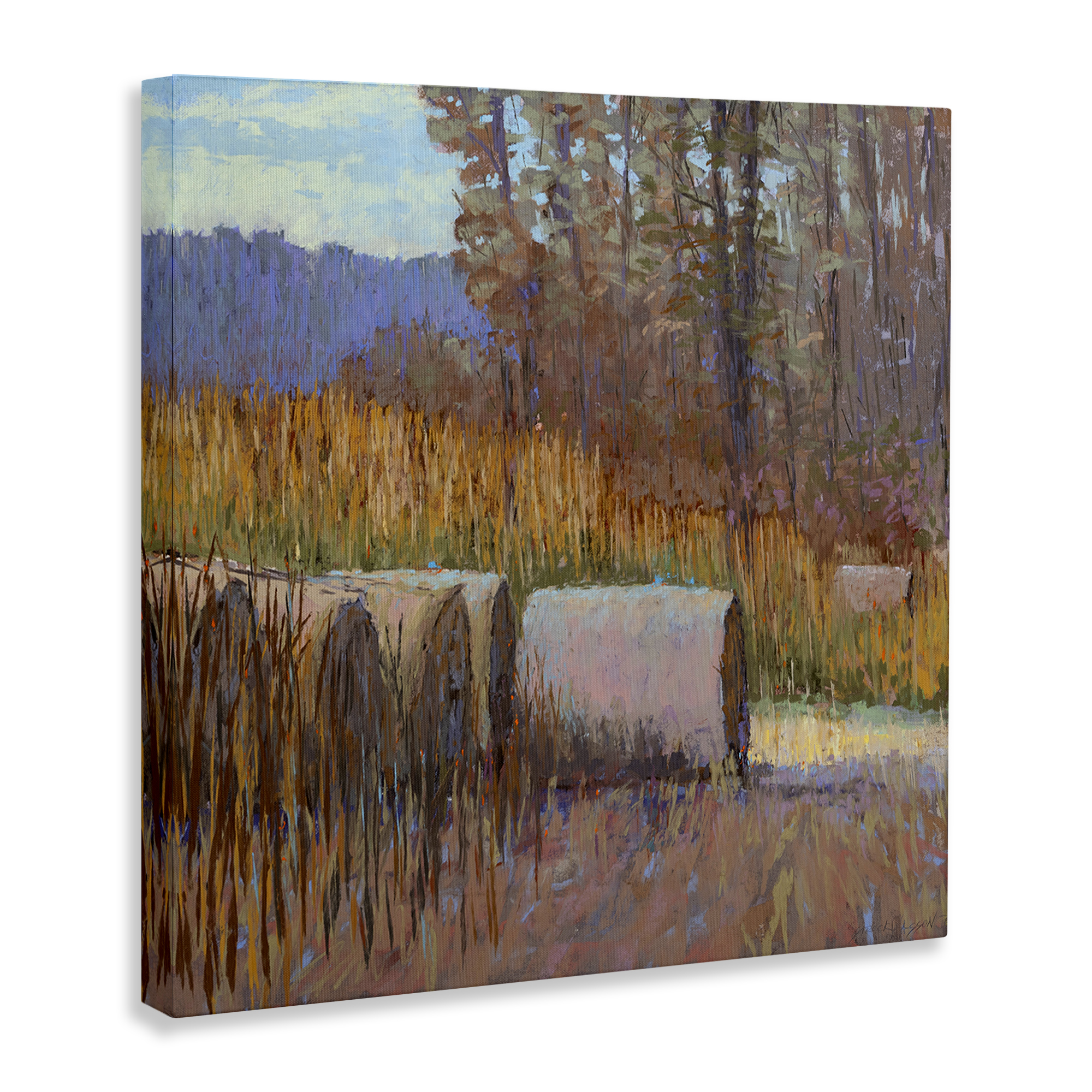 Stupell Industries Country Hay Bales Landscape Painting Gallery Wrapped Canvas Art Print Wall Art, 30 x 30