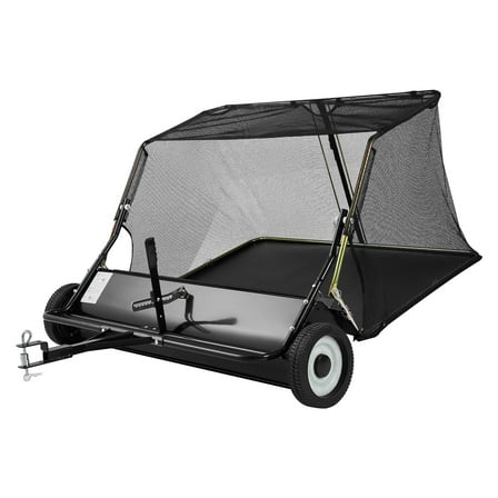 KFFKFF 48-Inch Tow-Behind Lawn Sweeper, 26 cu. ft Hopper Capacity, Yard and Garden Debris Collector with Dump Rope, Adjustable Height for Grass and Leaf Cleanup