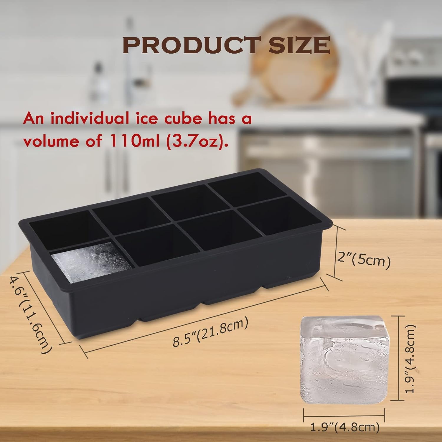Large Ice Cube Tray - Big 2-Inch Square Silicone Ice Cube Molds with Removable Lids - Food Grade, Reusable, BPA Free - Ideal for Cocktails, Whiskey, Fruit Juices and More (3-Pack Black)