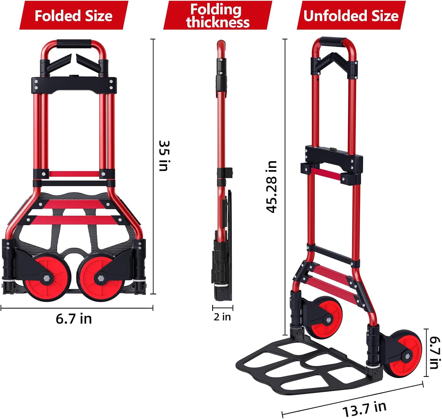 Dolly Cart with Wheels 330 lbs Capacity Folding Hand Truck Aluminum Lightweight Utility Cart Telescopic Handle Rubber Wheels No Assembly Required for Moving Shopping Office
