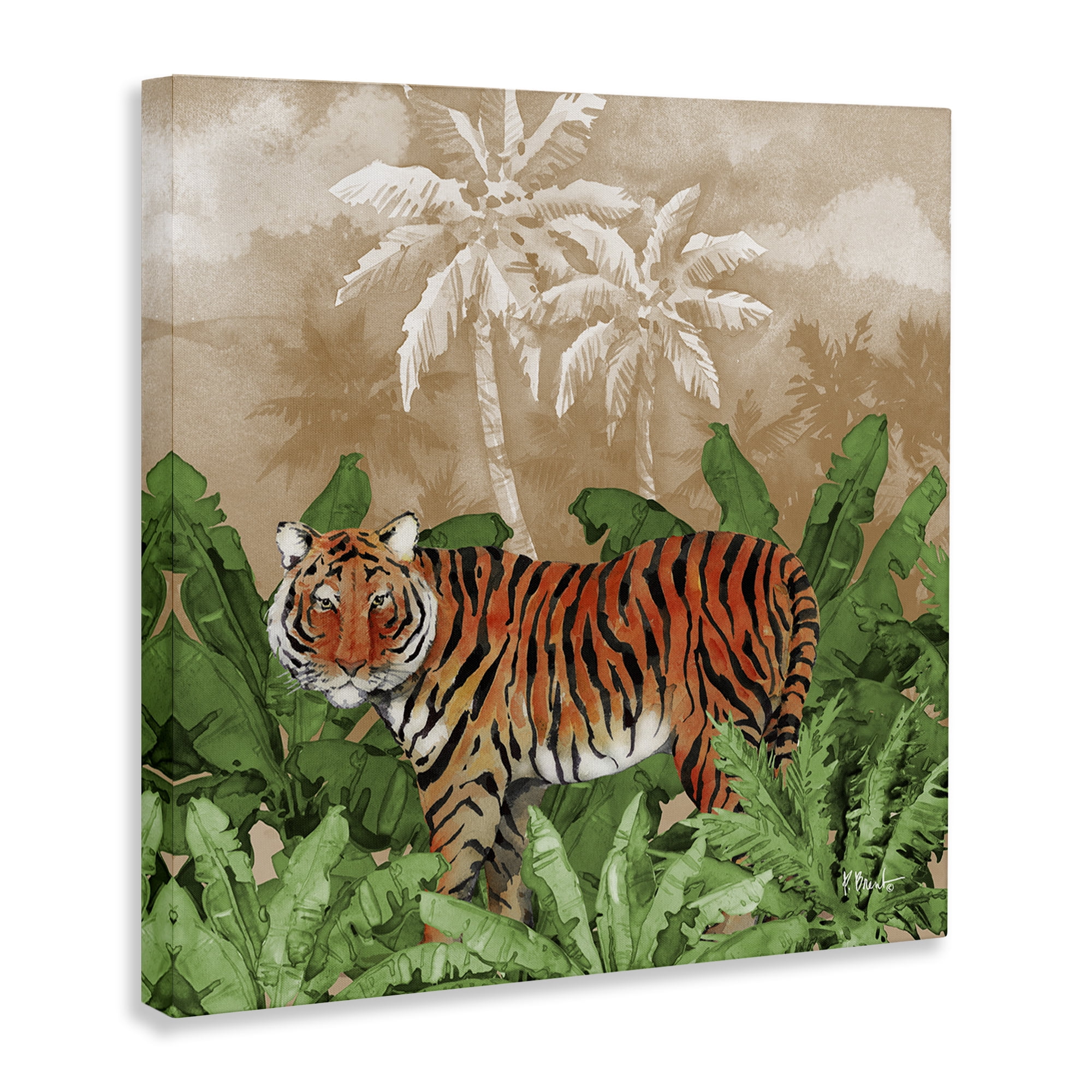 Stupell Industries Jungle Life Tiger Animals & Insects Painting Gallery Wrapped Canvas Art Print Wall Art, 24 x 24