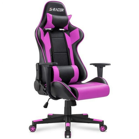 Homall Gaming Chair Office Chair High Back Computer Chair Leather Desk Chair Racing Executive Ergonomic Adjustable Swivel Task Chair with Headrest and Lumbar Support, Purple