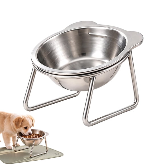 Elevated Dog Bowls, Raised Dog Bowl Stand, Tilted Cat Bowl, Stainless Steel for Small Pets (1PCS)