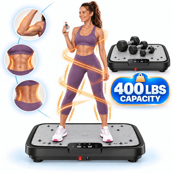 Whole Body Vibration Platform, Vibration Plate for Home Fitness with 200W Motor System, 99 Adjustable Speeds, 5 Programs, 400 LBS Capacity, Resistance Bands & Remote Control Shake Plate