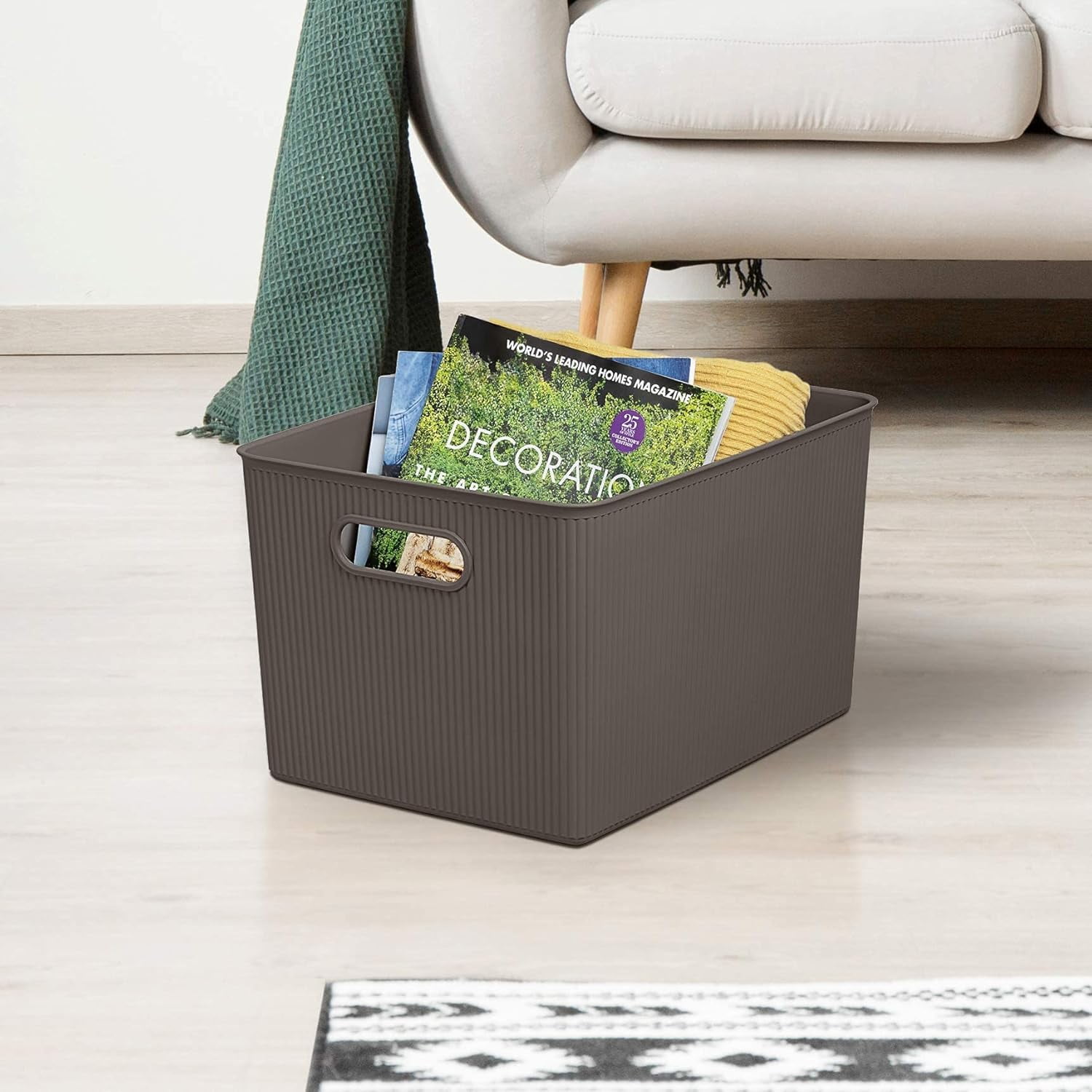 りっさま専用ミスシェブロン Superio 22L Large Ribbed Organization Storage Bin Boxes Set, Brown
