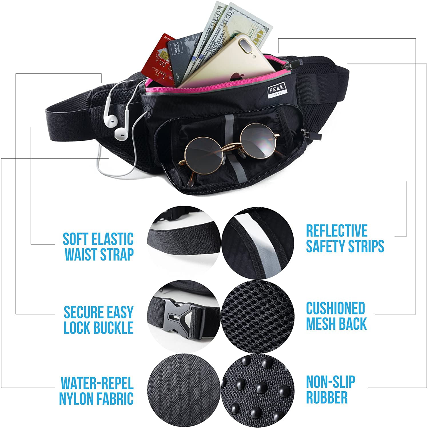 Walking or Hiking Peak Gear Waist Pack and Water Bottle Belt New for 2020 Hydration Fanny Pack for Jogging 