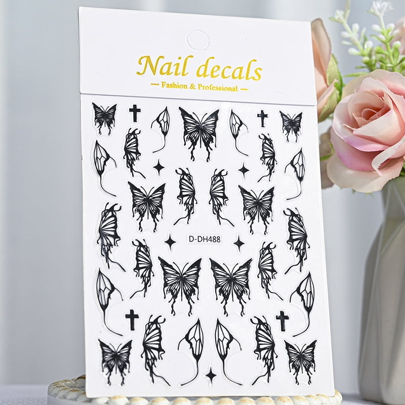 5D New Craft Butterfly Nail Art Sticker Ultra-thin Slider Decoration Transparent Decals Black/White/Pink Self Adhesive Sticker