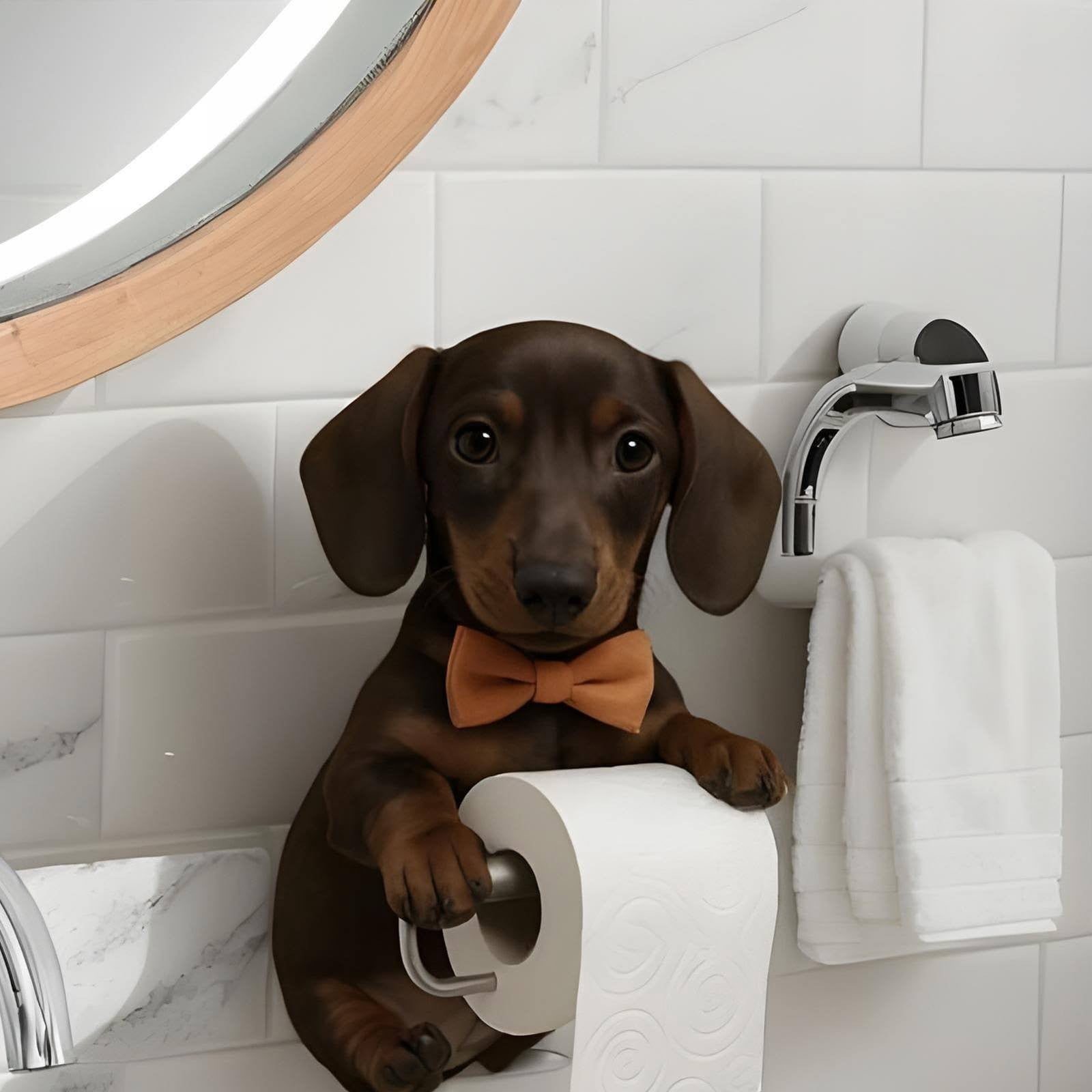 Dog Toilet Roll Holder Cute Dachshund Design, Bathroom Kitchen Statue, Storage Rack, By Kingtowag