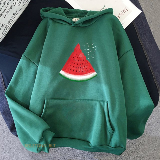 Sweat à Capuche Pastèque Manches Longues Femmes/hommes Chandails en Molleton Dessin Animé Décontracté Hiver Confortable Sudaderas LS