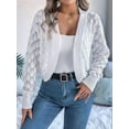 thumbnail image 4 of Cardigan Sweaters for Women Crochet Open Front Short Jacket Fall Winter Lantern Sleeve Cover Up White M, 4 of 9