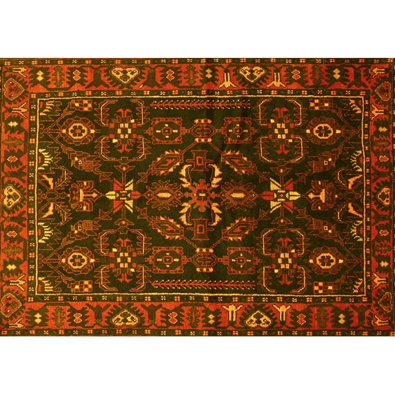 Ahgly Company Machine Washable Indoor Rectangle Persian Yellow Traditional Area Rugs, 6' x 9'