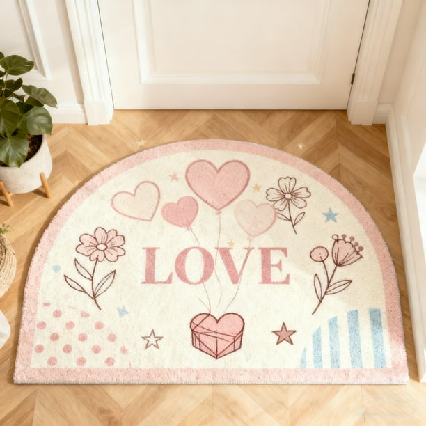 Felpudo antideslizante para cocina con el Día de San Valentín | Alfombra absorbente de poliéster para entrada y baño | Felpudo blanco de 40 x 60 cm con reverso antideslizante