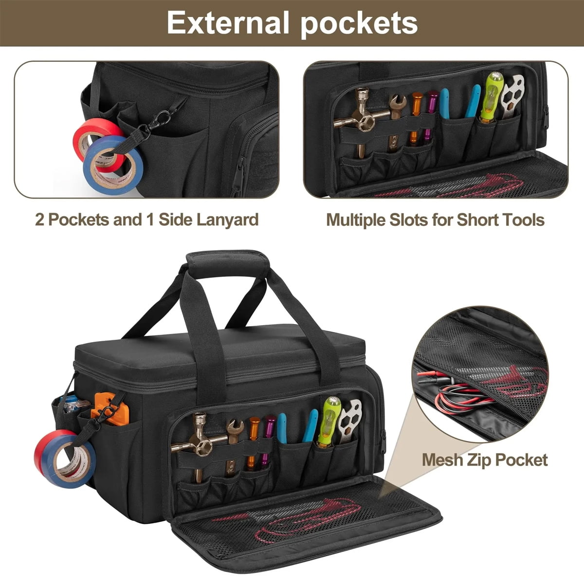 14" Heavy Duty Tactical Tool Bag with Shoulder Strap,Non-Slip Base, Multipurpose Work Organizer