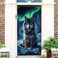 thumbnail image 7 of 1 Pc Snow Wolf Theme Polyester Door Cover 72.83"x35.43" Wolf Sitting in Snow Backdrop Banner Door Porch Sign Photography Background, 7 of 7