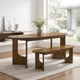 thumbnail image 4 of Guyou 63" Wooden Oval Dining Table with 2 Benches, Farmhouse Dining Table Set for 4-6 People, Mid Century Modern Kitchen Table with Bench, Dinner Table Set for Breakfast Dining Room, Walnut, 4 of 8