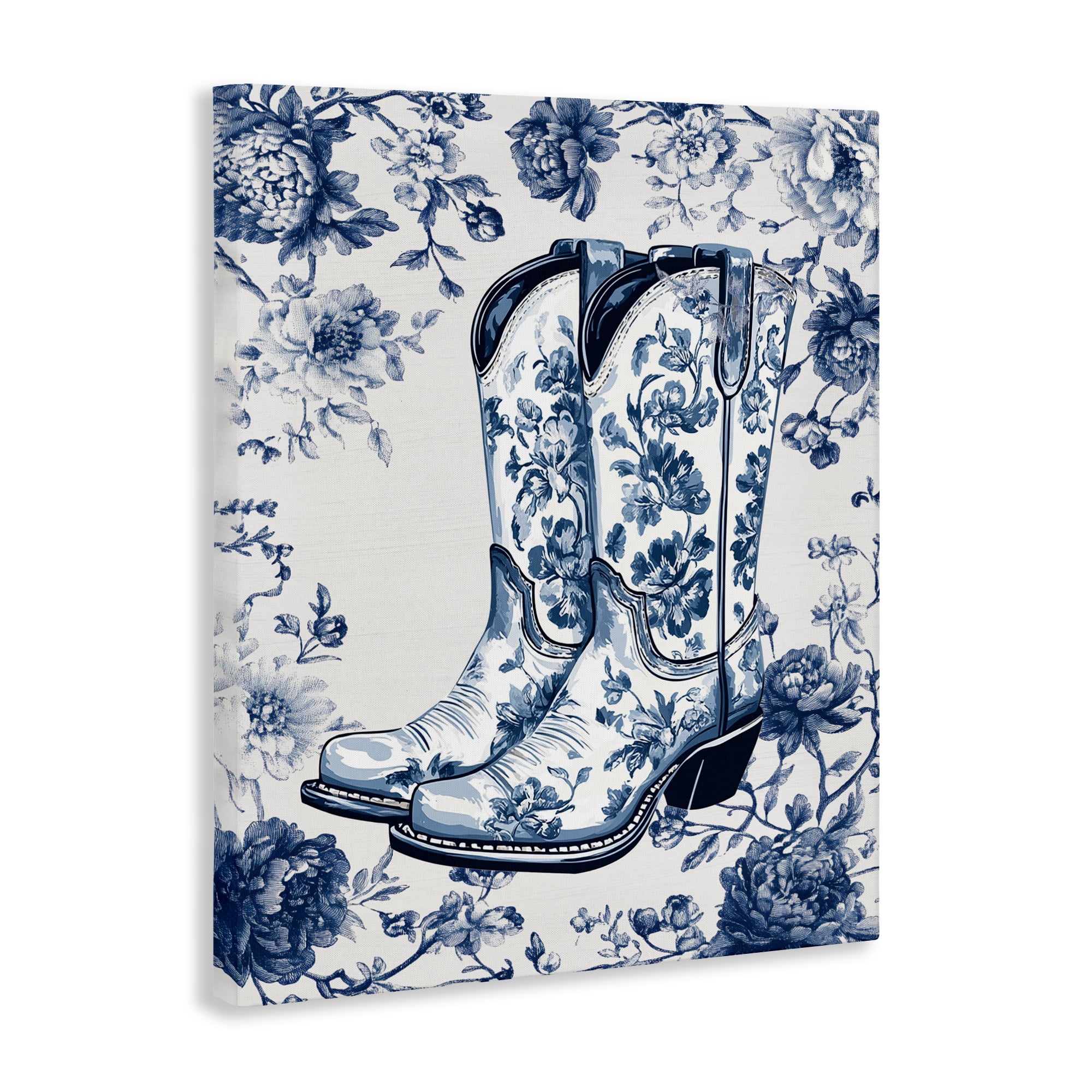 Blue Spring Florals & Boots Canvas Wall Art, design by Lettered and Lined