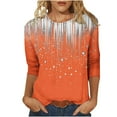 thumbnail image 2 of Dasayo Tops for Women Trendy 3/4 Sleeve Loose Orange Crewneck Graphic Prints Blouses Women's T Shirts XL, 2 of 9