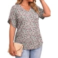 thumbnail image 2 of WellSize Plus Size Blouses for Women V Neck Short Petal Sleeve Tunic Tops Casual Summer Floral Shirts, 2 of 8