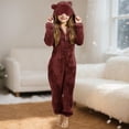 thumbnail image 2 of Ruyang Girls Fleece Jumpsuit with Eye Patch Kids Cute Bear Hooded Fuzzy Onesie Fall Winter Zip Up Plain Sherpa Outfits, 2 of 4