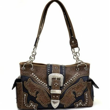 Ritz Enterprises BT946-BK Western Concealed Carry Gun Handbag With Rhinestone Belt Buckle Front Purse - Black