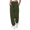 thumbnail image 1 of Pantalones de mujer cintura alta elásticos Color puro cordón bolsillos sueltos deportes pierna ancha tobillo atado pantalones de mujer, 1 of 6