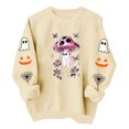 thumbnail image 2 of Womens Halloween Tops Crew Neck Funny Ghost Printed Long Sleeve Trendy Spooky Festival Pullover Top Khaki S, 2 of 6