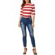 thumbnail image 2 of Camiseta básica de ajuste slim con cuello redondo y mangas de codo para mujeres INSPIRE CHIC, estampada, tamaño XS, color rojo, 2 of 7