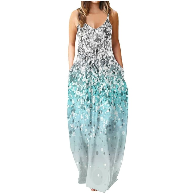 Maxi vestidos de mujer verano casual cuello en V sin mangas vacaciones playa bolsillos vestido largo Fridja hjkh6258
