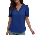 thumbnail image 2 of ClodeEU Women's Lace Patchwork Solid Color V Neck Short Sleeve T-Shirt,Casual Summer Top Blue,Womens Plus L, 2 of 7